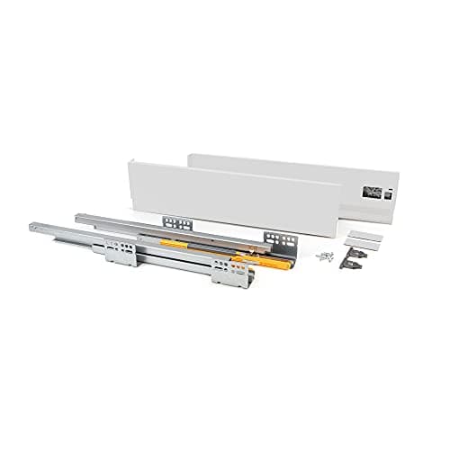 Image of Emuca - Kit for white drawer, including 2 metal sides, full extension runners with soft close, hardware for assembly a white metal drawer, H138x400mm (5,4x15,7 inch)