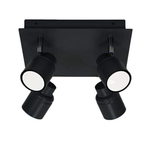 Image of ValueLights | Matt Black 4 Way Square Ceiling Spotlight Adjustable GU10 Spotlight | Bath Ceiling Lights, Home Décor & Improvement Essential | Includes LED Bulbs [6500K Cool White] | Mains Wired