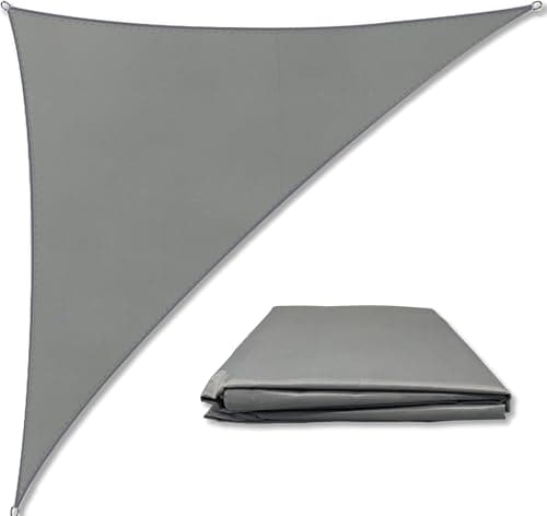 Image of Triangle Sun Sail Shade Waterproof, 5mX5mX7m Grey Garden Sail Right Angle Garden Canopy with 4 Sizes Optional, 3 Ropes, UV Block, Patio Sunshade Sunscreen Awnings Hot Tub Shelter for Outdoor