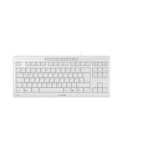 Image of CHERRY STREAM KEYBOARD TKL, Wired Keyboard without Numeric Keypad, German Layout (QWERTZ), Quiet Keystrokes, Unique Typing Experience, White-Grey