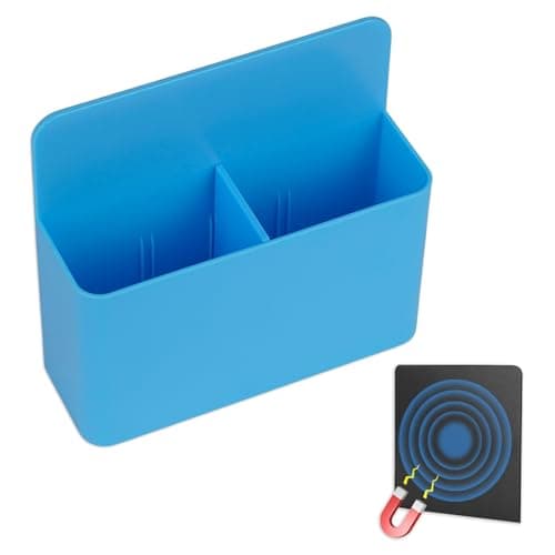 Image of Shpucise Blue Magnetic Pen Marker Holder with Adjustable Pad, Remote Control Holder Adjustable Fits Fridge Refrigerator Whiteboard Locker for Office Home School