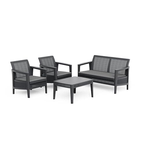 Image of Keter Atlas Linea 4-Seater Outdoor Lounge Set – Graphite | Modern Weatherproof Garden Furniture with Easy No-Tool Assembly