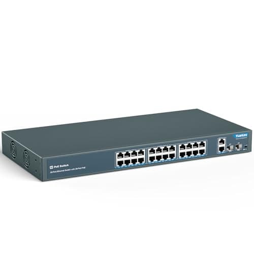 Image of YuanLey 24 Port PoE Switch with 2 Gigabit Ethernet Uplink, 2 SFP Port, 400W PoE+ Port Support 802.3af/at, Unmanaged Network Switch with AI Watchdog, VLAN, Extend to 250m, Rackmount Plug and Play