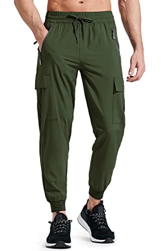 Image of Libin Men's Lightweight Joggers Quick Dry Cargo Hiking Trousers Track Running Workout Athletic Travel Golf Casual Outdoor Pants, Green L