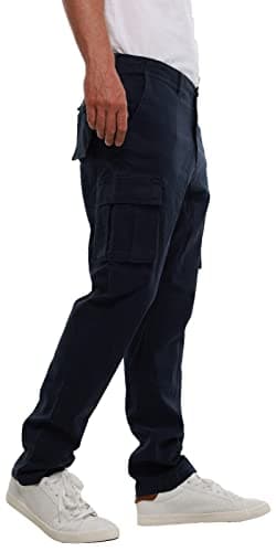 Image of MIG - Mud Ice Gravel Mens Stretch Cargo Chino Trousers - Cotton Elasticated Cargo Pants, Regular Slim Fit Mens Work Casual Chinos (Navy, 38W / 29L)