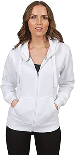 Image of H&F Girl Women Ladies Plain Full Sleeve 2 Pocket Zip Up Plus Size Fleece Hoodie Jacket Cardigan Winter Top Plus Size XL XXL XXXL 8-22 ** 21 Colors ** (XL, White, x_l)