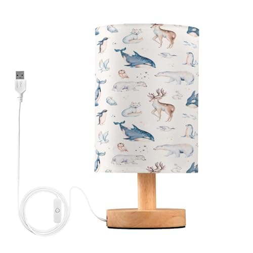 Image of Sevdomey Polar Animals Bedside Table Lamp with USB Port, No Bulb Needed, Warm LED Light for Bedroom, Living Room, Office - Bedside Table Lamp for Reading, Study, Decor