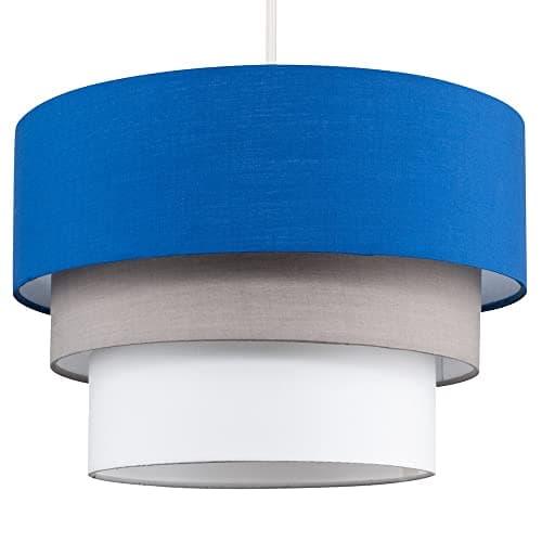 Image of MiniSun | Round Modern 3 Tier Fabric Ceiling Pendant Light Shade in Blue | Pendant Lights, Home Décor & Improvement Essential | Includes 10W GLS Bulb | 30cm Shade Width