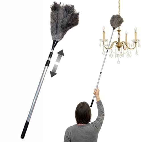 Image of OfficeGear Extendable Telescopic Genuine Ostrich Feather Duster Large - Cleaning Lights, Doorways, Skirting, Cupboards, Ceilings