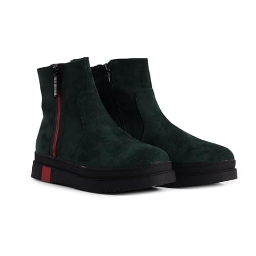 Image of Women’s Ankle Boots | Faux Suede Zip-Up Flat Boots with Chunky Sole – Everyday Casual Footwear (Green, UK6.5)