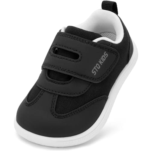 Image of STQ KIDS Boys Trainers Kids Barefoot Shoes Black School Shoes Girls Toddler Wide Toe Box Tennis Baby First Walking Running Boy Girl Sneakers Lightweight Minimalist Black White Toddler Size 7