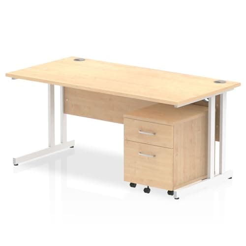 Image of Mr Office Impulse Straight Desk, White Cantilever Leg - With 2 Drawer Mobile Pedestal, Maple, 1600