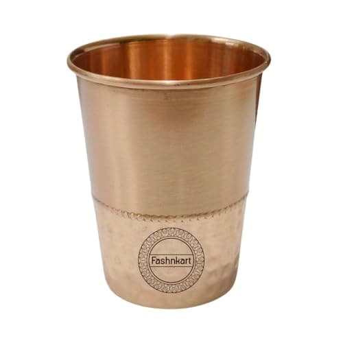 Image of Fashnkart Pure Copper Glasses Drinking Water Ayurvedic Health Pure Tumblers Copper Cups 10.14 Oz 300 Ml (Half Hammered)