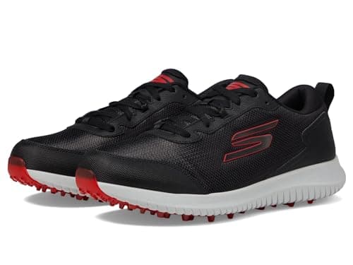 Image of Skechers Men's GO Golf MAX Fairway 4 Sneaker, Black Synthetic/Textile/Red Trim, 9 UK