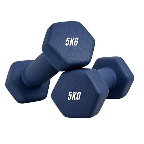 Image of Neoprene Dumbbells Weights Iron Hand Pair Aerobic Workout Fitness Home Gym | Comfortable To Hold and Soft on Floors Excellent Fitness Accessories For Toning and Strength Workouts (Blue, 5Kg Pair)