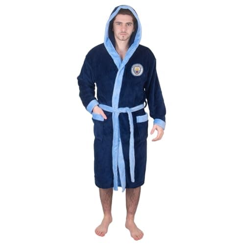 Image of MANCHESTER CITY FC Official Gift Mens Fleece Dressing Gown Robe Navy Medium