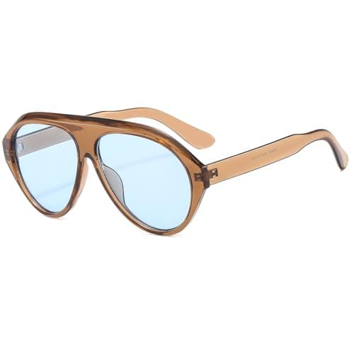 Image of Long Keeper Oversized Sunglasses Women Retro Pilot Sunglasses For Women Men Big Retro 70'S 80'S Sunglasses UV400 (Clear Brown Blue)
