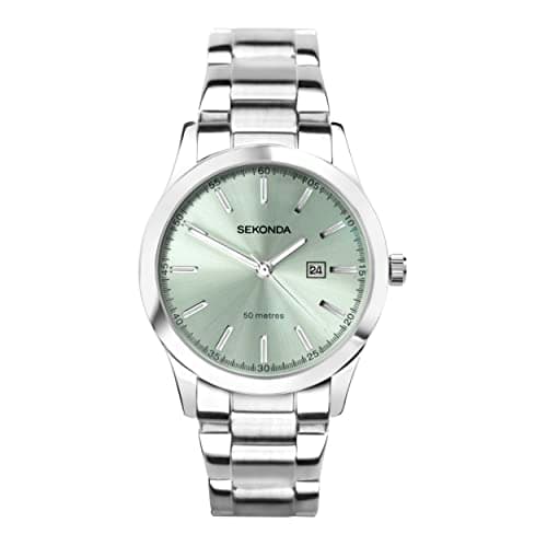 Image of Sekonda Taylor Ladies 34mm Quartz Watch in Green with Analogue Date Display, and Silver Stainless Steel Strap 40397
