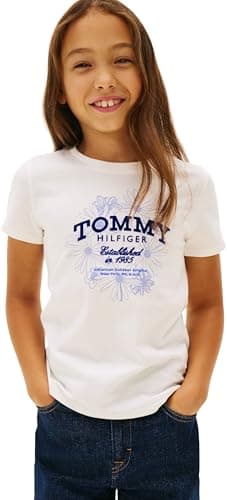 Image of Tommy Hilfiger Girls Tommy Flock Flower TEE SS KG0KG09257 White (Ancient White) 3 Years