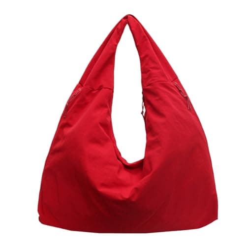 Image of Large Capacity Tote Bag - Solid Color Tote Bag | College Tote Bags | Large Capacity Tote Bag | Nylon Textured Draped Shoulder Bag, Soft College Tote Bags