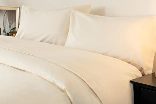 Image of Belledorm Soft Brushed Cotton Fitted Bed Sheet with matching FREE 2 x Pillow cases, 100% Brushed cotton Flannelette, 30cm depth, cosy, warm comfortable bedding set (4FT Narrow Double Size, Cream)