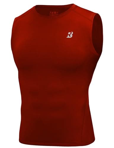 Image of Roadbox Men's Compression Vest Sleeveless Base Layer, Reflective Mesh Back Running Top for Gym Football Rugby - Cool Dry Moisture Wicking Athletic Undershirt Tomato Red