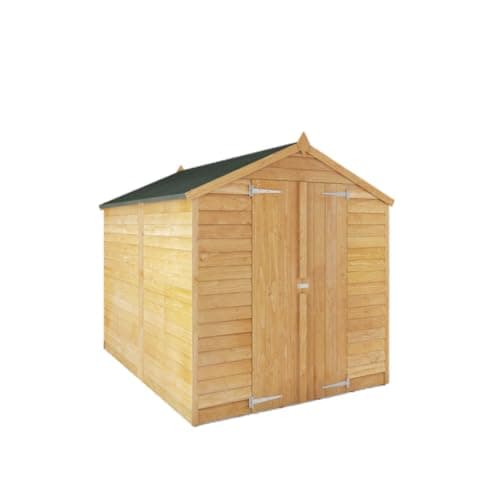 Image of WALTONS 8x6 Overlap Storage Shed | Apex Roof | 7mm Overlap Cladding | Wooden Garden Storage Shed | Felt and Fixings Included (8 x 6 Double Door No Windows)