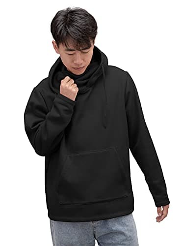 Image of Velosso Masked Hoodie Long Sleeve Casual Hooded Sweatshirt Fleece Cover Mask Snood Hoodie Pullover Drawstring Hood (Black, S)