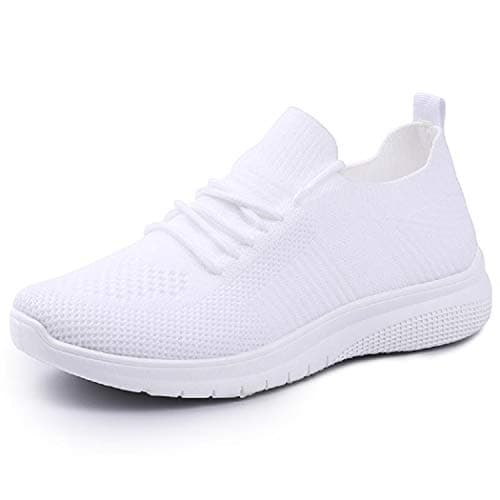 Image of Women Lightweight Walking Shoes Ladies Lace Up Sneakers Mesh Go Running Trainers Low Top Breathable Athletic Walk Gym Shoes Sport Run (White, Numeric_5)