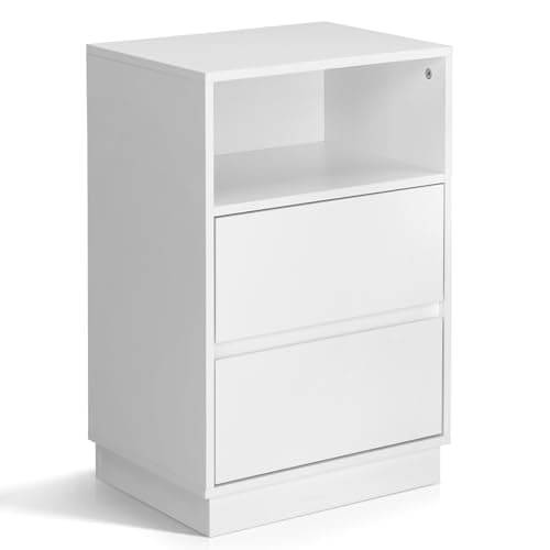 Image of Karl home Bedside Table, Side End Table Nightstand with 2 Drawers, Open Storage Shelf, Wooden Modern Night Stand for Living Room, Bedroom, Study, Small Spaces, White