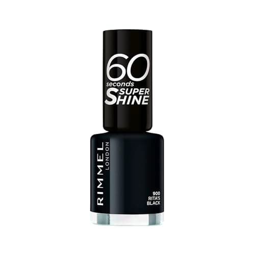 Image of Rimmel London Rita Ora 60 Seconds Super Shine Nail Polish, 900 RITAS BLACK, 8 ml, Packaging May Vary