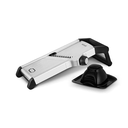 Image of Good Food in Partnership with Tower Chef’s Mandolin Slicer with Durable Precision Stainless Steel Blades, Adjustable Settings and Silicone Non-Slip Base, Stainless Steel and Black, GF847073