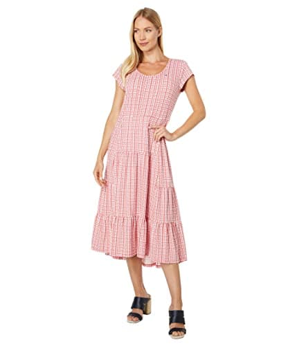 Image of Tommy Hilfiger Women's Tiered Stripe Midi Dress, Coralie Multi, XL