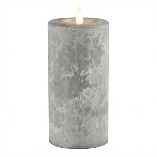 Image of MIJOMA LED Candle in Elegant Marble Look with Realistic Flame Effect - Authentic Warm White Glow, 6/18 Timer, Battery Operated, for a Cosy Stylish Home (Concrete Grey, Diameter 7.5 x Height 15 cm)