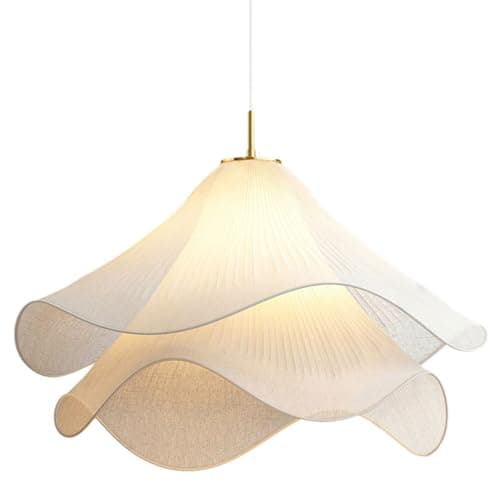 Image of TRJHKMJVV Retro Farmhouse Decoration Cream Petal Fabric Chandelier Warm Romantic Led Pendant Light For Indoor Living Dining Room Bedroom Home Pendant Lamp Kitchen Island Restaurant Cafe Lighting