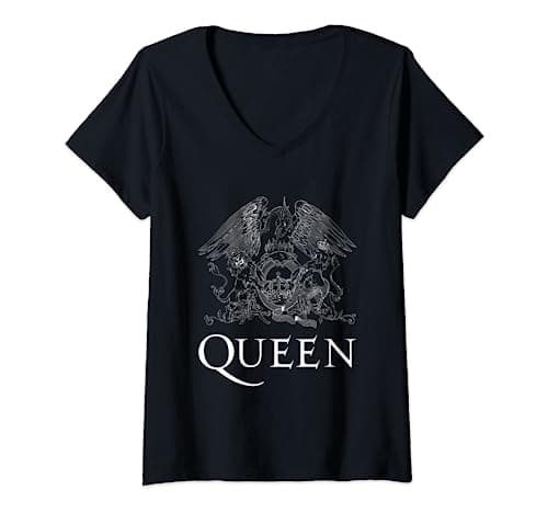 Image of Womens Queen Official Classic Crest Logo Black V-Neck T-Shirt