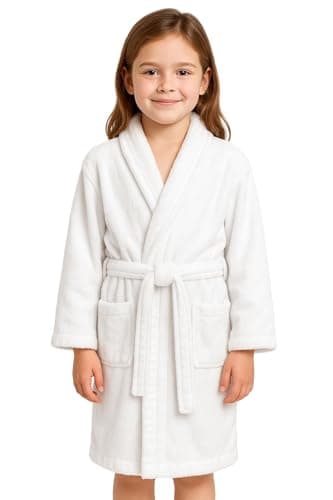 Image of A2Z 4 Kids Girls Boys Towel Bathrobe 100% Cotton Terry Towelling Shawl - Towel Bathrobe 126 White 11-12