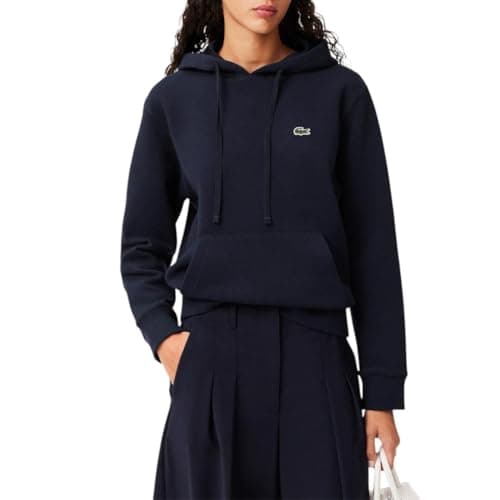 Image of Lacoste Women's Relaxed Fit Double Face Pique Hoodie, Midnight Blue, 8