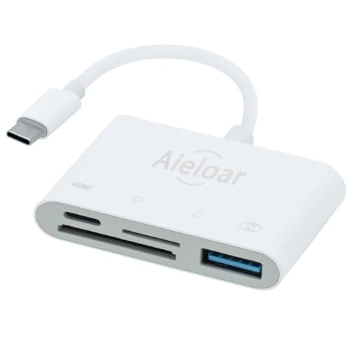 Image of USB C SD Card Reader, Aieloar 4-in-1 Memory Card Reader with USB Port for SDXC, SDHC, SD, MMC, RS-MMC, Micro SDXC, Micro SD, Micro SDHC Card