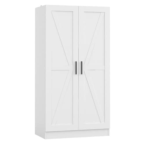 Image of Panana Wooden Storage Kitchen Cupboard, Freestanding 2 Doors Cabinet with Adjustable Shelves Organizer Unit Sideboard for Living Room, Bedroom, Kitchen and Hallway (White)