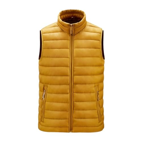 Image of Mens Quilted Gilet Puffer Down Gilet Mens Padded Down Quilted Vest Men Sleeveless Jackets Puffer Jacket Padded Gilets Men Sleeveless Coat Bodywarmer Body Warmer Large Winter Warm Plus Size Yellow XL