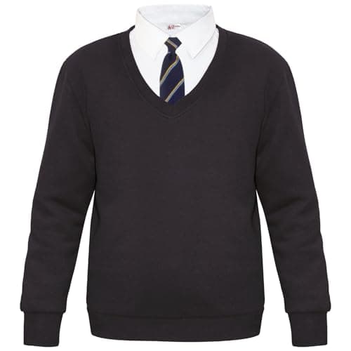 Image of A2Z 4 Kids Girls Boys Unisex Club Scouts School Uniform Single & Pack of 2 V Neck Jumper - V Neck Jumper Black 15-16