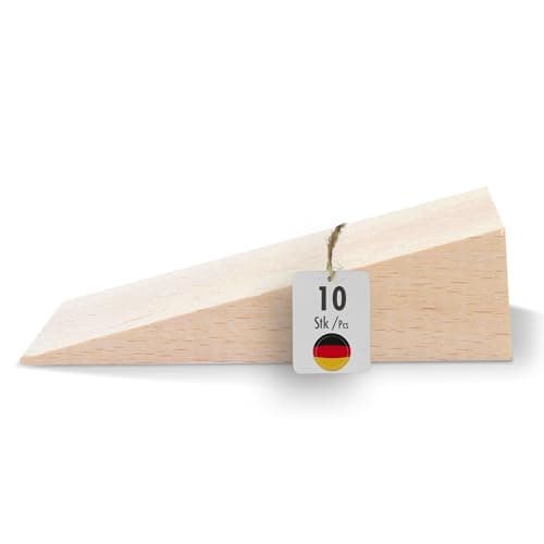 Image of haggiy Hardwood Wedge - Wooden Wedge Set - Natural Beech Wedges - Door Stopper - Ideal for Furniture, Assembly, DIY - (LxWxH) 90 x 30 x 25 mm (10 Pcs.)