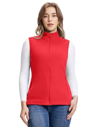Image of Outdoor Ventures Women's Fleece Gilet Lightweight Outerwear Vest Ladies Micro Fleece Bodywarmer 160G with 4 Pockets for Hiking Camping Travelling, Red 2XL