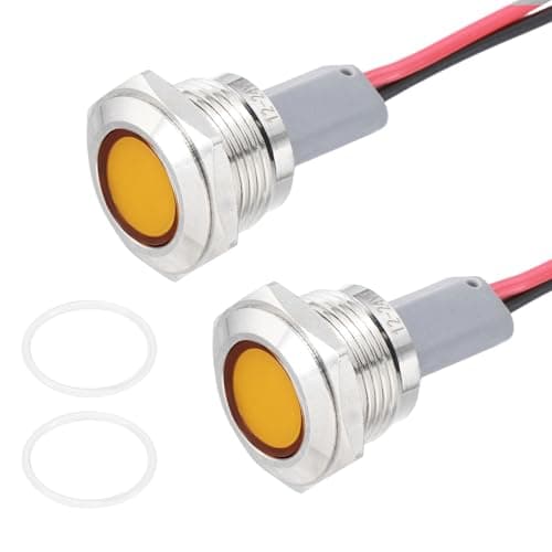 Image of PATIKIL 2Pcs 16mm(5/8") Indicator Light,12V-24V AC/DC 20mA LED Metal Signal Lamp Waterproof IP67 Flat Head Signal Lights with 205mm(8") Cable for Boat Car,Yellow