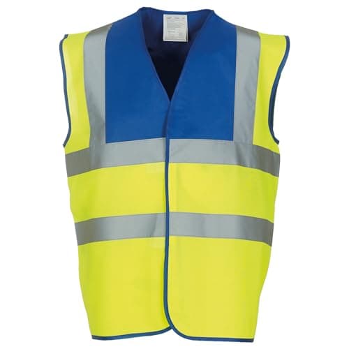 Image of Yoko Men's Yk001/Hvw100 Hi Vis 2 Band and Braces Waistcoat - Royal/Yellow, 3X-Large