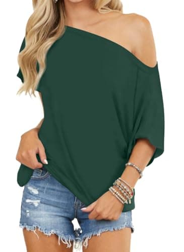 Image of EZBELLE Women's Soft Off The Shoulder Tops Going Out Trendy Shirts Y2k Dressy Tops Summer Party Outfits Green XL