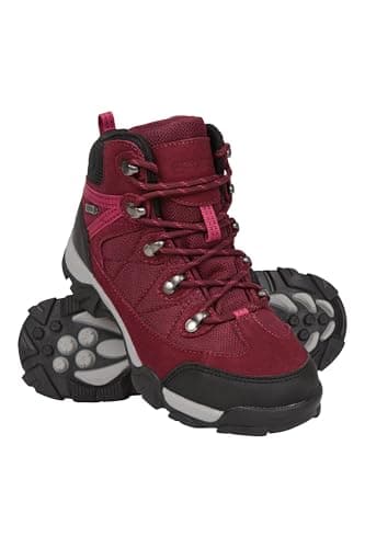 Image of Mountain Warehouse Trail Kids Waterproof Boots - Synthetic Mesh Upper Girls & Boys Shoes, EVA Footbed, High Traction - Best for Spring Summer, Hiking & Outdoors Dark Burgundy Junior Shoe Size 4