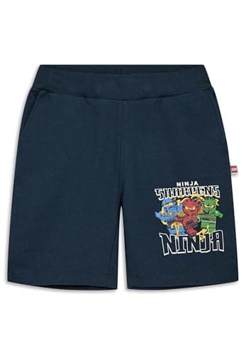 Image of Kabooki LEGO NINJAGO Shorts for Boys and Girls - Soft Sweatshirt Fabric, Adjustable Elastic Waistband | Front Pockets, Ninjago Print | Everyday Wear, darkblue, 134