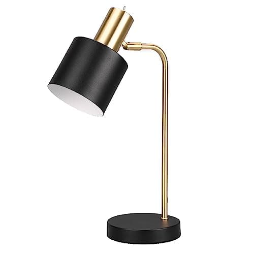Image of Britalia Matt Black & Gold Vintage Metal Adjustable Table Desk Lamp with Cylinder Shade | 43cm Height | 1 x SES E14 Lamp Bulb Required | UK Approved | Toggle Switch On Head